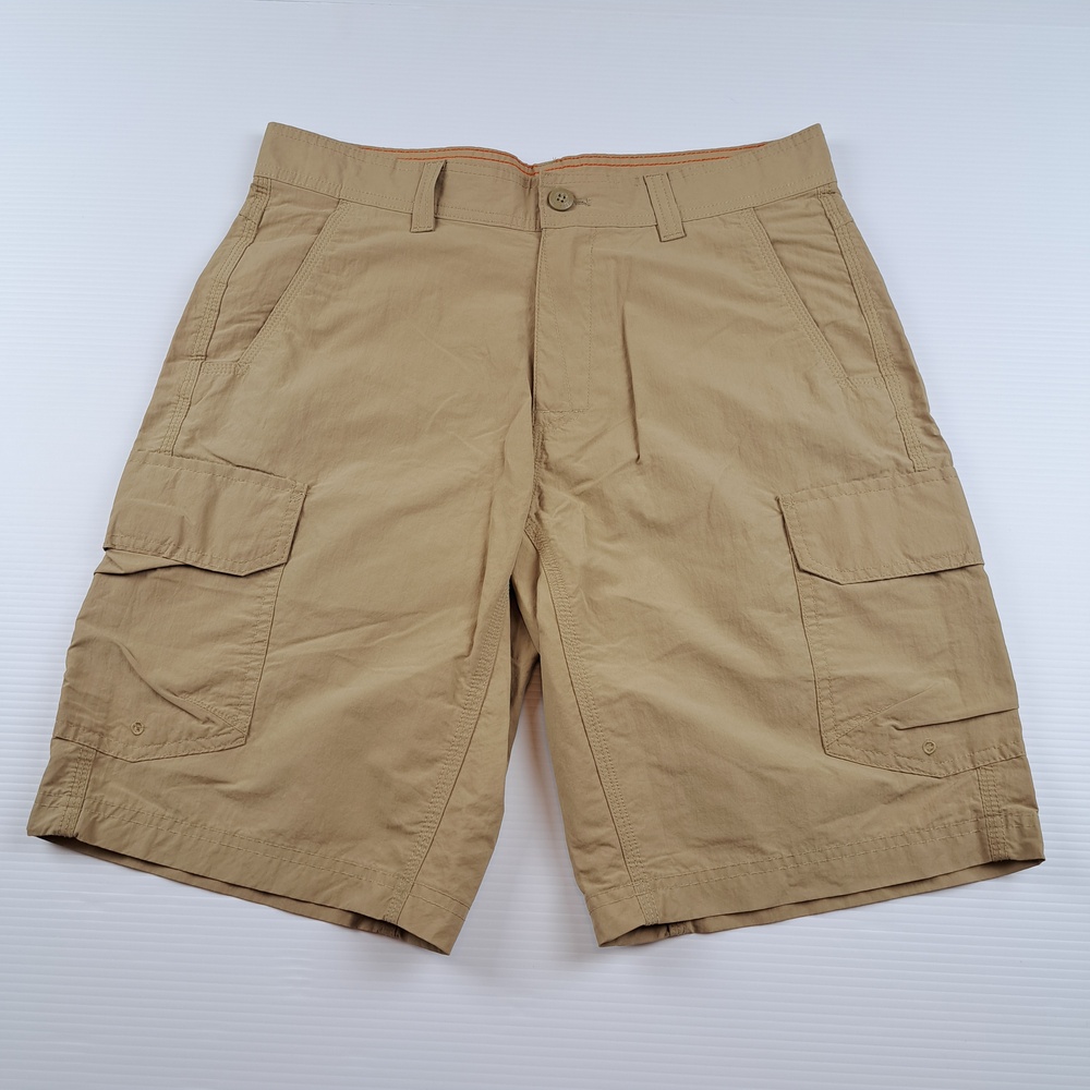 Eddie Bauer Shorts Mens 32 Beige Cargo Nylon Cotton Hiking 10" Inseam Outdoor